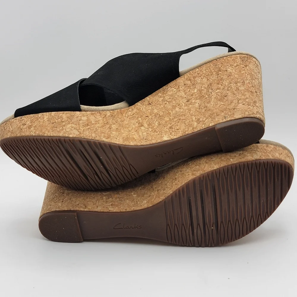 Clarks Collective Stylish Black Wedge Sandals SIZE 11 #1591‎